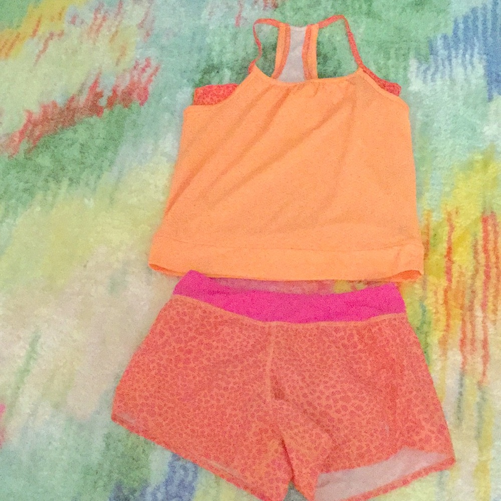 Pink, Orange Gym outfit includes- Top and Bottom